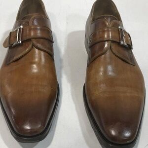 Men's Magnanni Brown Leather Monk Strap Dress Shoes Size 13M